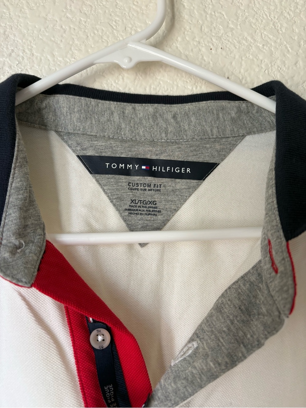 Tommy Hilfiger White Polo with Navy Collar and Red Trim - Picture 2 of 11